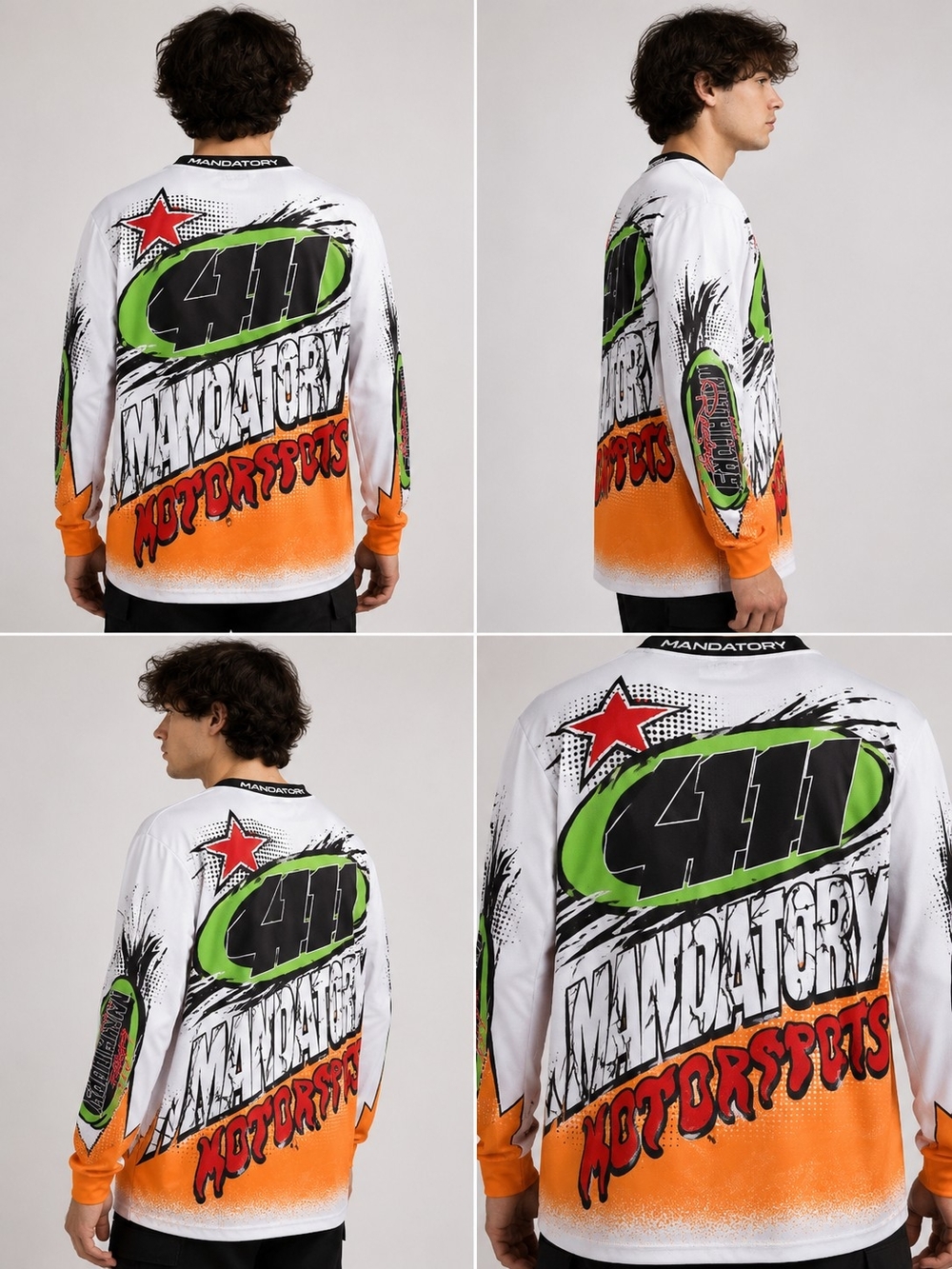 Mandatory Motorsports 411 Graphic Long-Sleeve Jersey - White/Orange/Green
